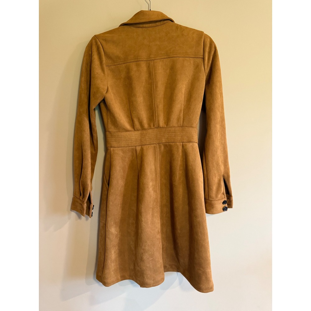 A Loves A Tan Faux Suede Button Down Shirt Dress Long Sleeve Small Camel Western - Picture 3 of 3